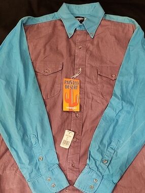 Vintage Wrangler two-tone western shirt — teal and mauve